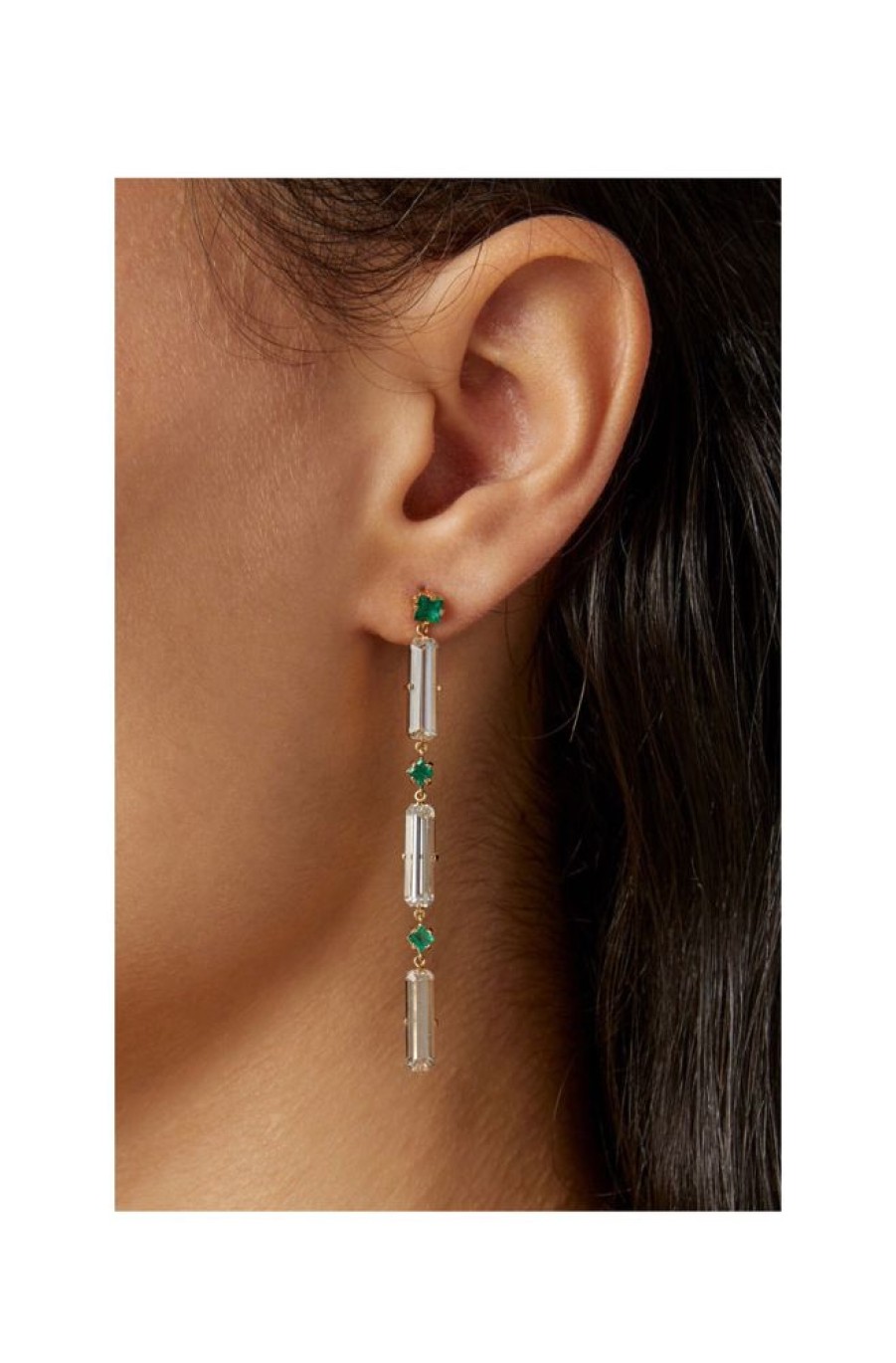 Jewelry YI Collection | Emerald & White Topaz Cascade Earrings