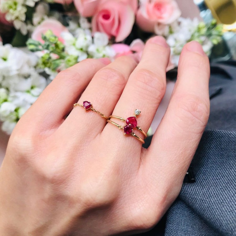 Jewelry YI Collection Single Gemstones | Ruby Heart Half Chain Ring