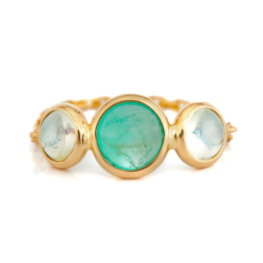 Jewelry YI Collection Triplets | Emerald & Moonstone Eos Chain Ring