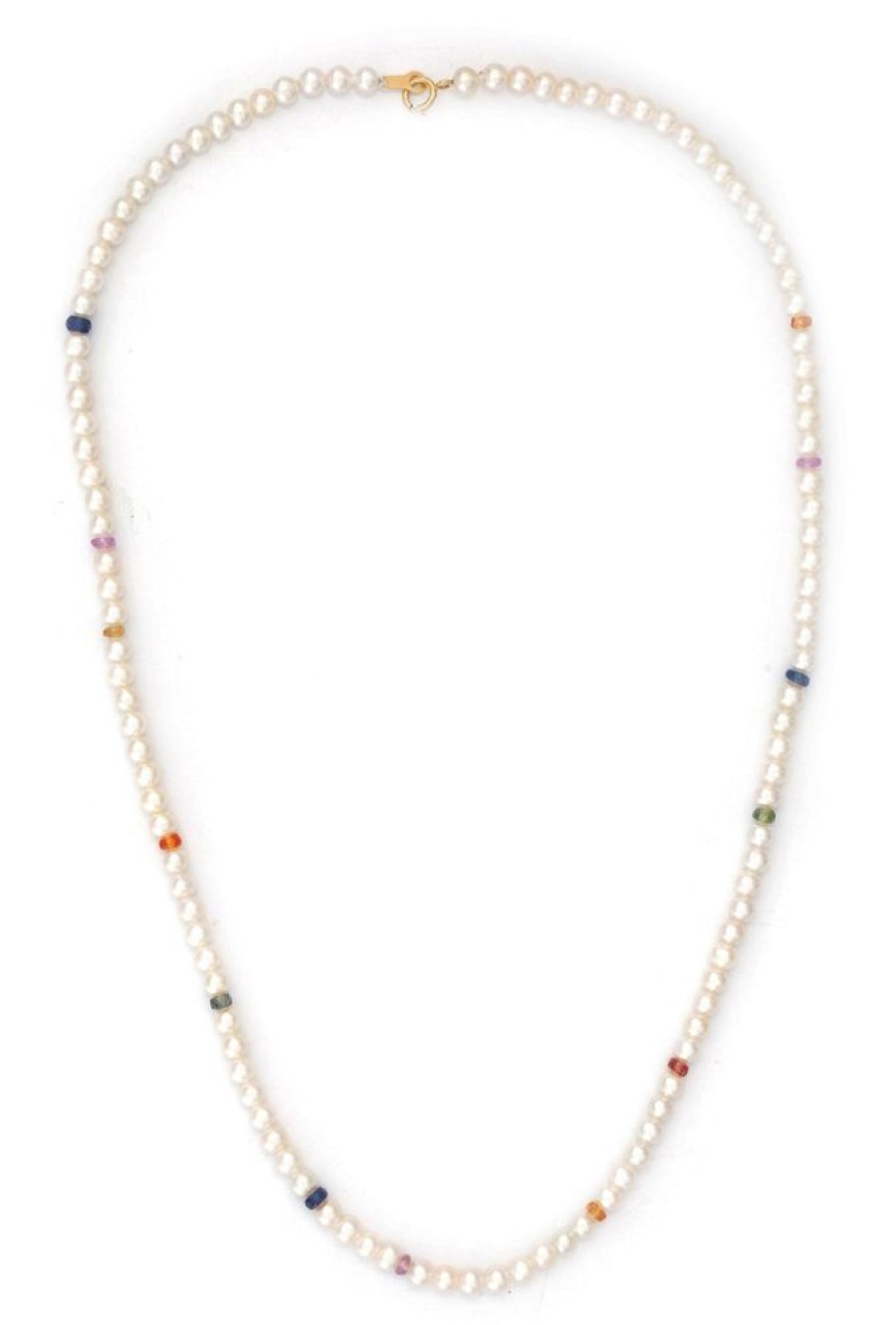 Jewelry YI Collection | Akoya Pearl With Rainbow Sapphires Necklace