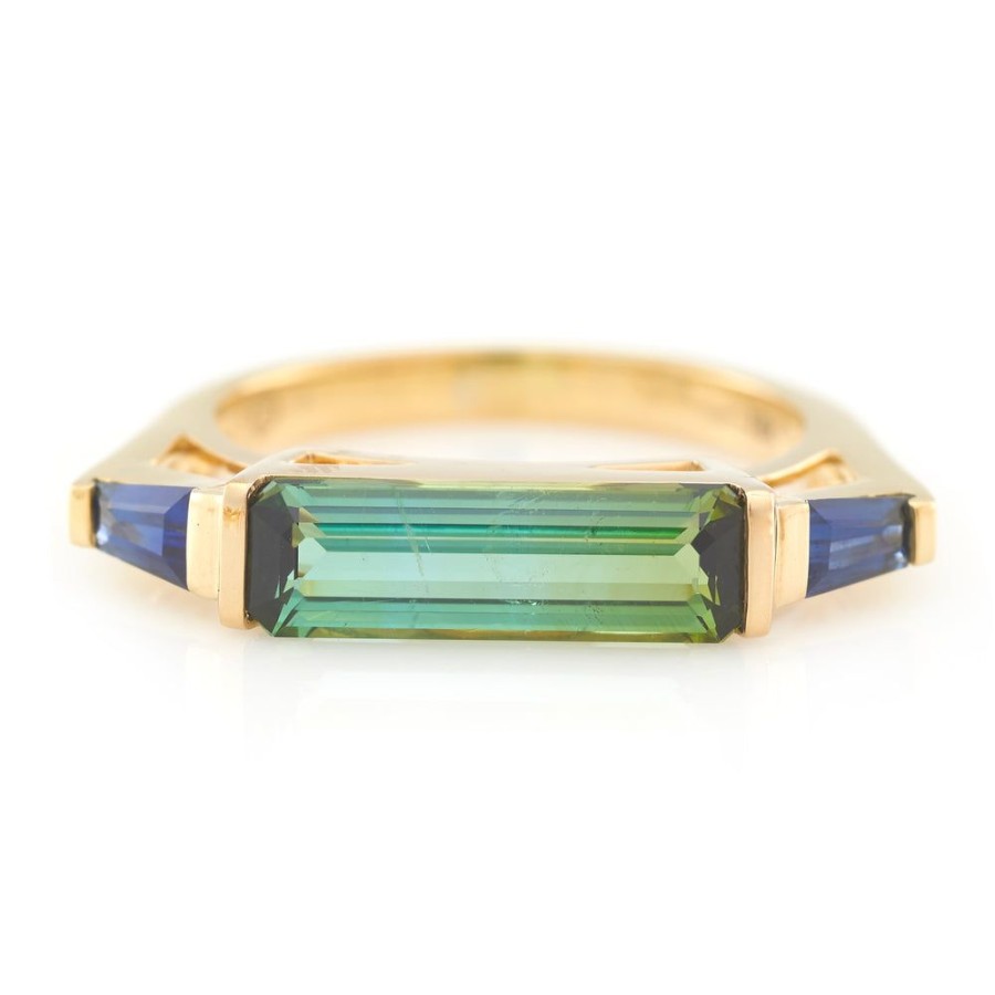 Jewelry YI Collection Triplets | Green Tourmaline & Sapphire East West Ring