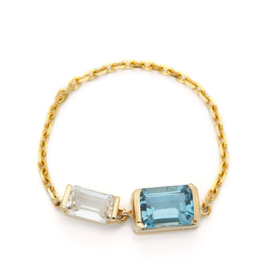 Jewelry YI Collection Chain Rings | Double Topaz Chain Ring