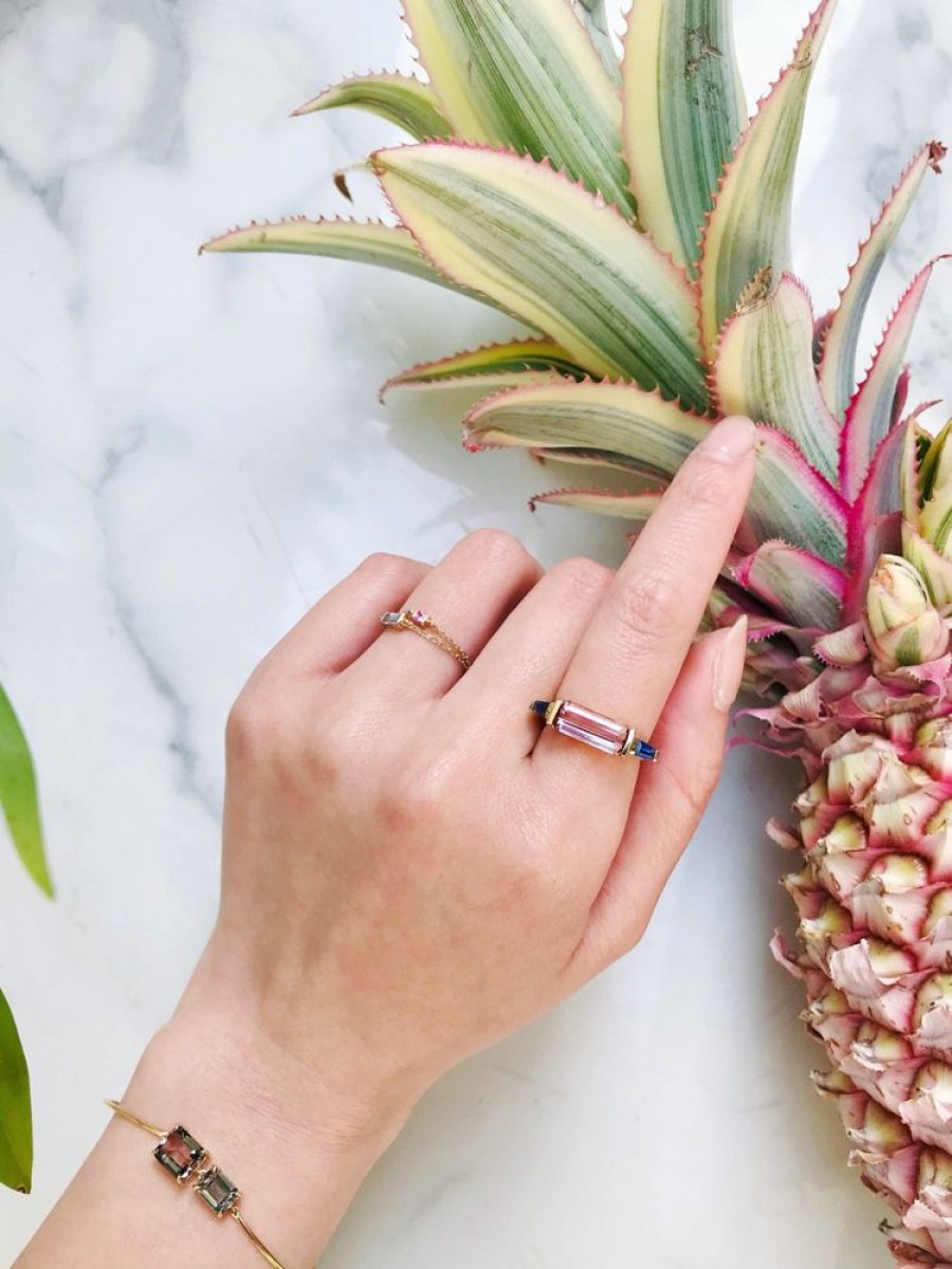 Jewelry YI Collection Triplets | Pink Tourmaline & Sapphire East West Ring