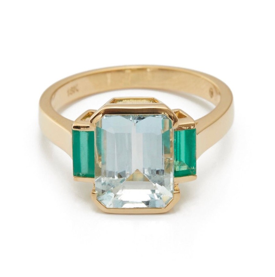 Jewelry YI Collection Something Bigger | Aquamarine & Emerald Tonal Deco Ring