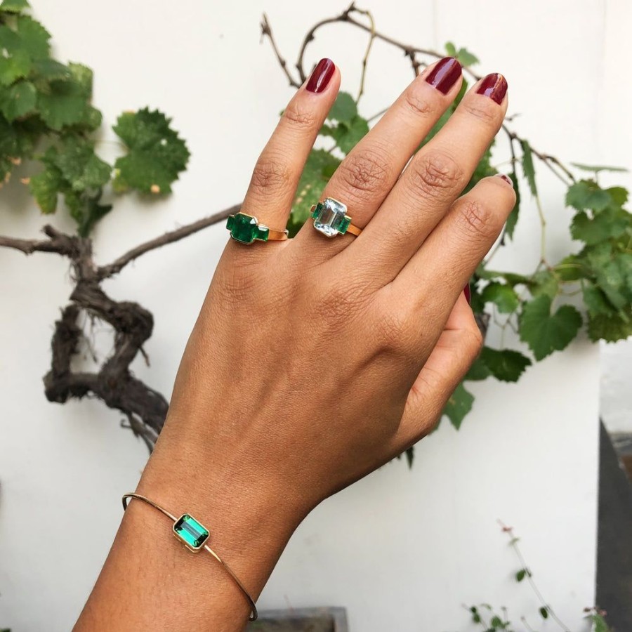 Jewelry YI Collection Something Bigger | Aquamarine & Emerald Tonal Deco Ring