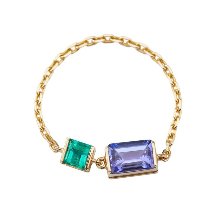 Jewelry YI Collection Chain Rings | Tanzanite & Emerald Chain Ring