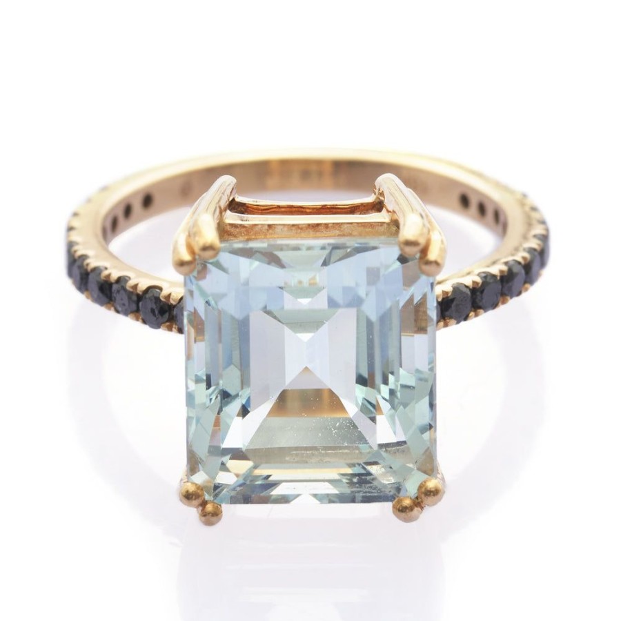 Jewelry YI Collection Something Bigger | Asscher Aquamarine & Black Diamond Ring