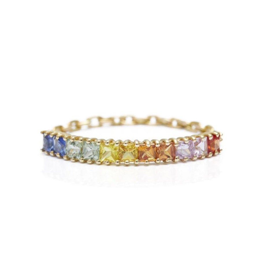 Jewelry YI Collection Chain Rings | Sapphire Rainbow Bar Chain Ring