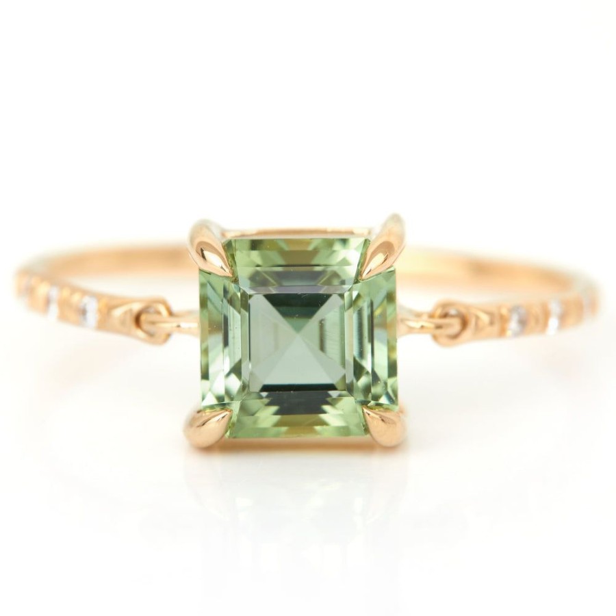 Jewelry YI Collection Something Bigger | Asscher Mint Tourmaline Petite Circle Diamond Ring