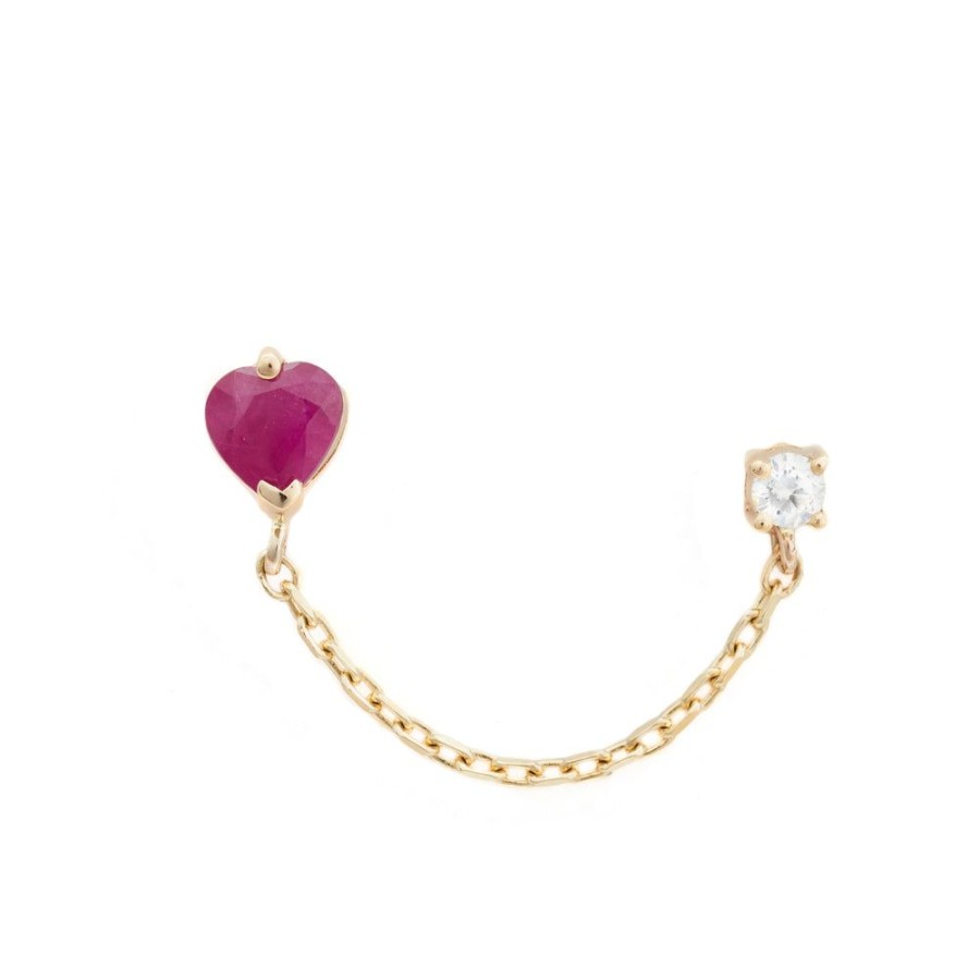 Jewelry YI Collection | Ruby Heart & Diamond Chain Earring