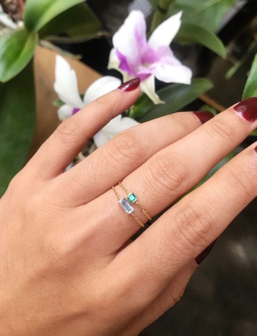 Jewelry YI Collection Chain Rings | Emerald Petite Chain Ring