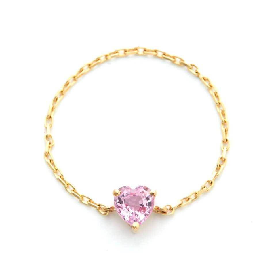 Jewelry YI Collection Chain Rings | Pink Sapphire Heart Chain Ring