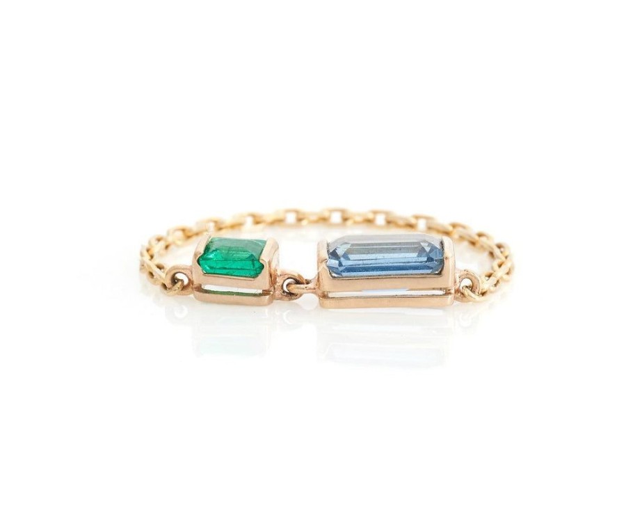 Jewelry YI Collection Chain Rings | Topaz & Emerald Chain Ring