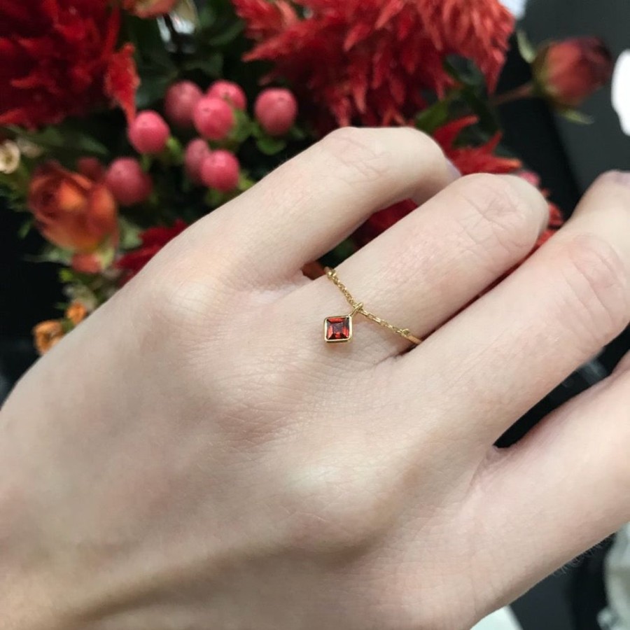 Jewelry YI Collection Single Gemstones | Yi Collection X Opening Ceremony January Garnet Half Chain Ring: Silver With 14K Gold Plating