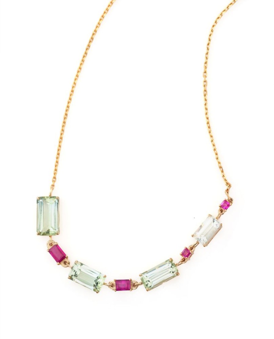 Jewelry YI Collection | Mint Tourmaline & Ruby Deco Necklace