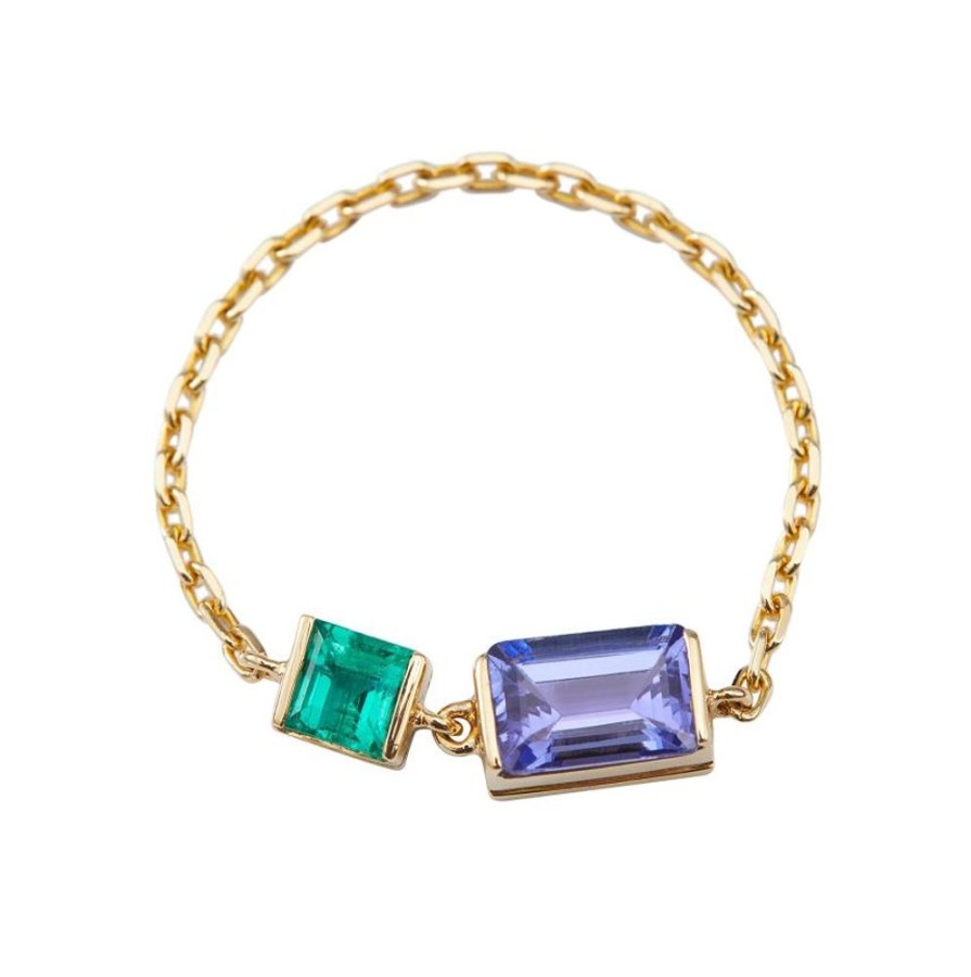 Jewelry YI Collection Double Gemstones | Tanzanite & Emerald Chain Ring