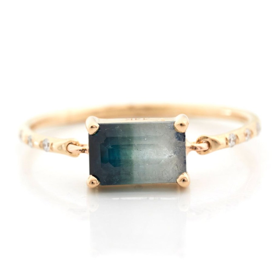 Jewelry YI Collection | Bi-Color Indicolite Tourmaline Petite Diamond Circle Ring