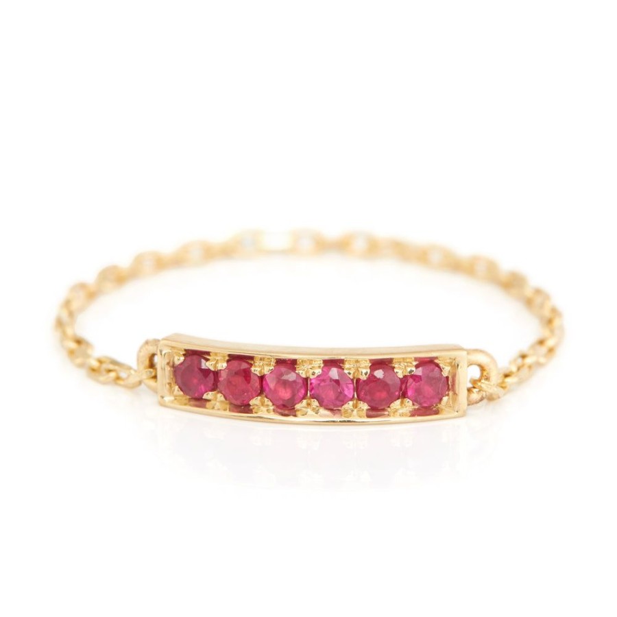 Jewelry YI Collection Chain Rings | Lucky Ruby Bar Chain Ring