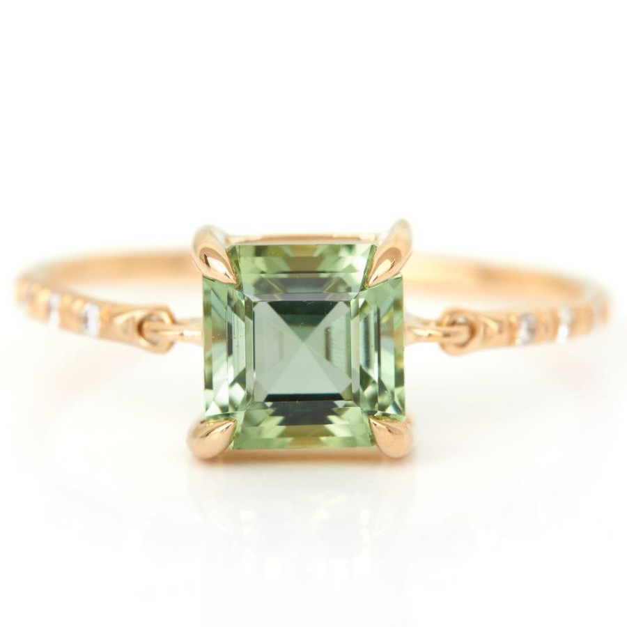 Jewelry YI Collection | Asscher Mint Tourmaline Petite Circle Diamond Ring