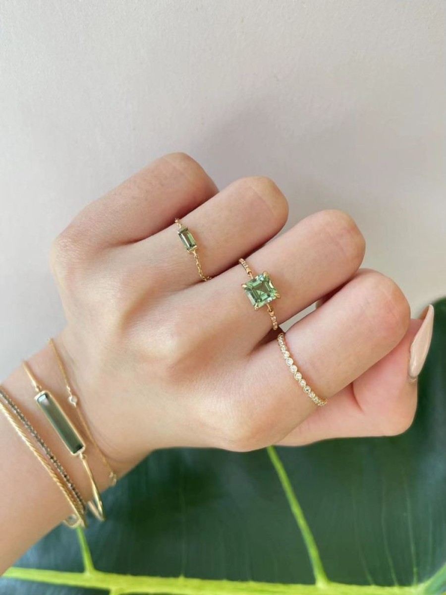 Jewelry YI Collection | Asscher Mint Tourmaline Petite Circle Diamond Ring